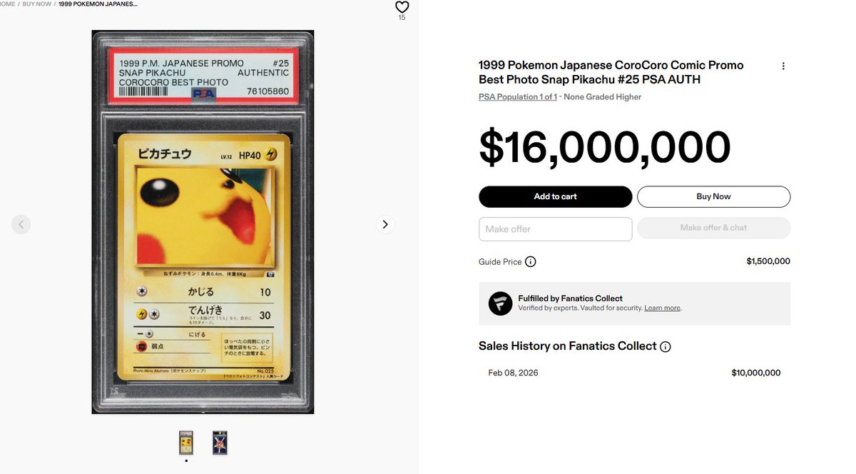navicooks's tweet image. the pokemon card was on fanatics website (which is a legit card distributor) &amp;amp; saying its getting sold for $10m. 

means its the highest sold pokemon card in history if true im ngl idk how this is sitting so low

C5YSnZkm5pTQiNqPzzzpigBuFBuqDChKPigLxZ3Spump