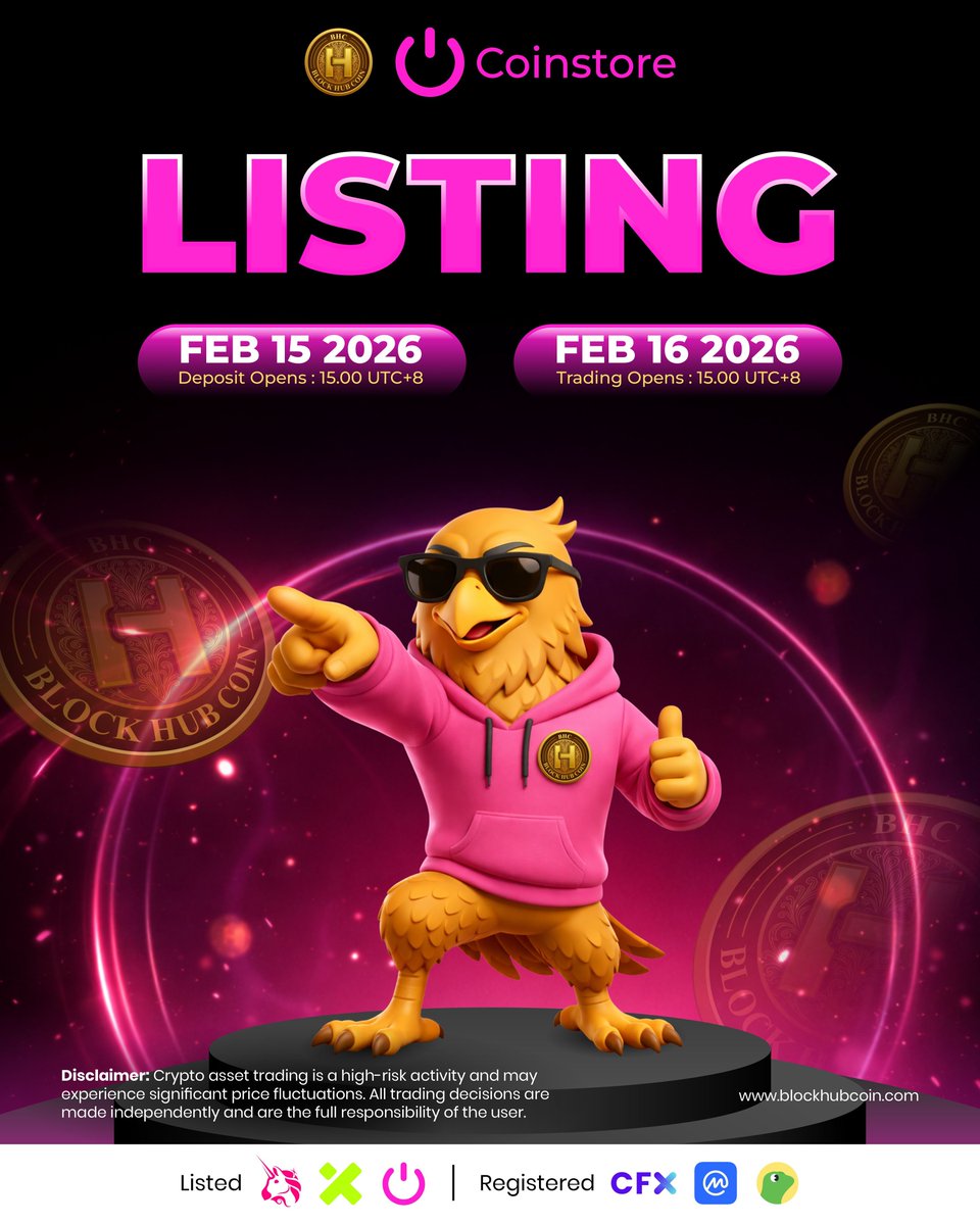 bhcofficial_id's tweet photo. Waktunya terbang lebih tinggi! 🦅✨
BHC resmi listing di Coinstore — deposit buka 15 Feb 2026, trading mulai 16 Feb 2026. Jangan cuma nonton, jadi bagian dari pergerakannya! 💗💎
#BHCListing
#Coinstore
#CryptoLaunch
#BlockHubCoin
#ToTheMoon https://t.co/wBQykLY0c4