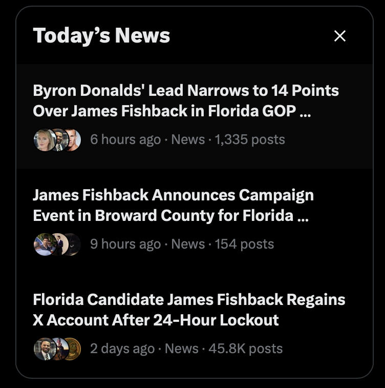 All three trending topics today are about James Fishback. ASCENDANT AND INEVITABLE.