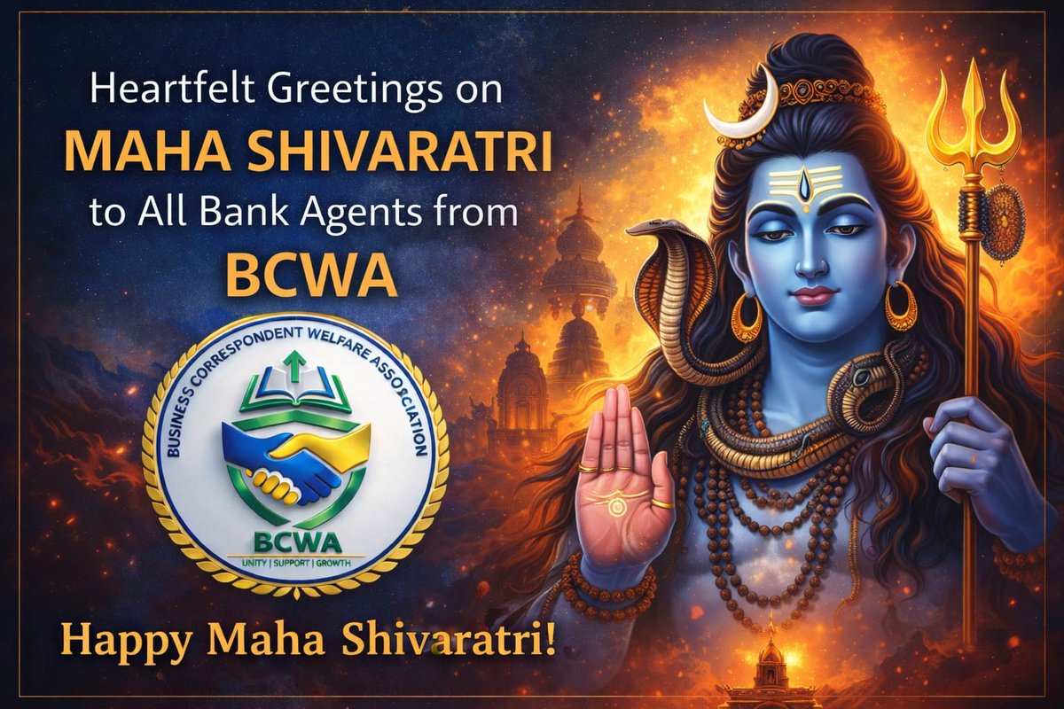 BCWAINDIA's tweet photo. BCWA की तरफ से सभी बैंक मित्रो को महाशिवरात्रि की हार्दिक शुभकामनाएं।
Heartfelt Greeting on Maha Shivaratri to all Bank Agents from BCWA.
🤝 Join us on Facebook
https://t.co/YfoTrR2kc5
🤝 Join us on WhatsApp Channel
https://t.co/TNznd3yDFx
#BCWA #CSP @bank_agents #bank_mitra https://t.co/Z0FCvAJHKg