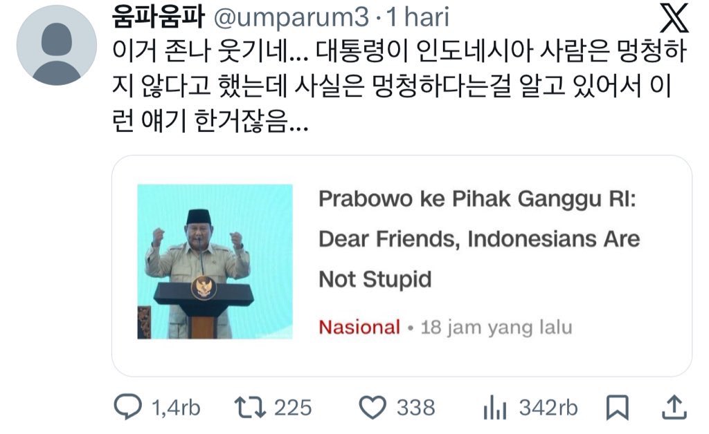 alealesaaa's tweet photo. Case closed

Umparum3 is legit Korean. News from CNN Indonesia on NAVER defaults to Indonesian regardless of your language settings. But don't let his actions represent all Koreans https://t.co/QYJNtTqkLG