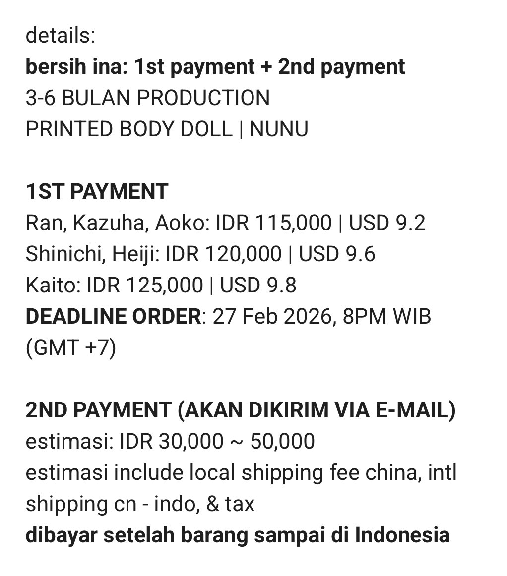 🇮🇩.🌏 go/help rt

Detective Conan: School Uniform Nunu 10cm printed body doll 

💰 IDR 115,000~125,000 
💰 USD 9.2~9.8 
❌ ISF
CLOSE: 27 FEB 2026, 8PM WIB (GMT+7) 

FAQ: takoyakinyu.carrd.co/#faq 
order &amp; details: bit.ly/TKN-SchoolConan