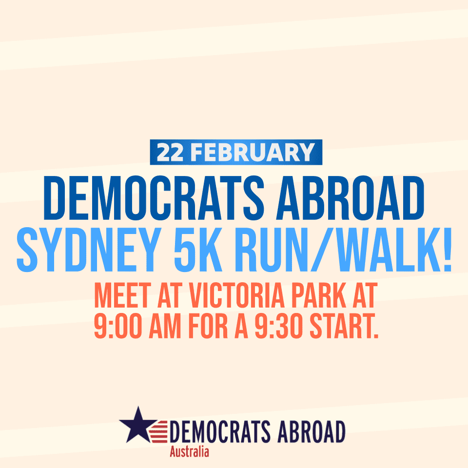 Cardio.
But make it civic.
Join Democrats Abroad Australia for a Fun Run/Walk
📍 Victoria Park, Sydney
🗓 Sunday 22 February 2026
⏰ Meet 9:00AM | Start 9:30AM
democratsabroad.org/taralh/fun_run…