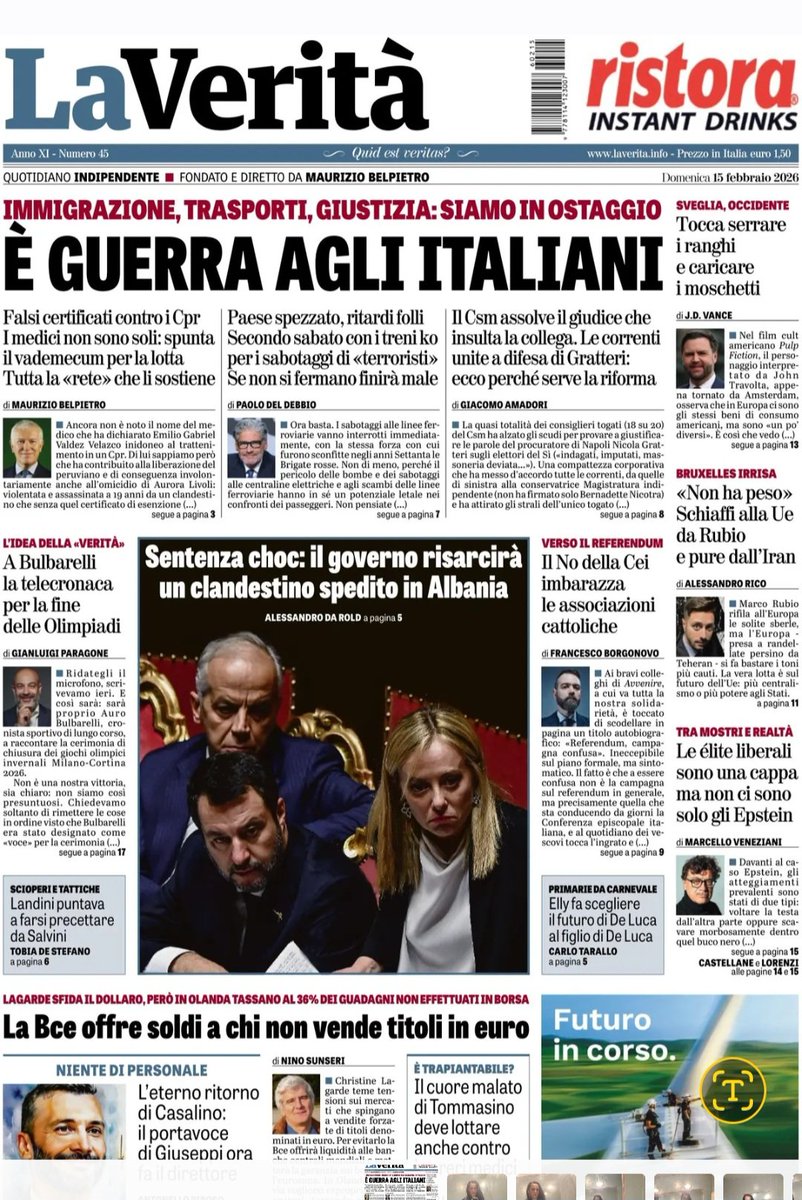 IMMIGRAZIONE, TRASPORTI, GIUSTIZIA: SIAMO IN OSTAGGIO. È GUERRA AGLI ITALIANI
🔵Falsi certificati contro i Cpr. I medici non sono soli: spunta il vademecum per la lotta .Tutta la "rete"che li sostiene 
🔵Paese spezzato,ritardi folli. Secondo sabato con i treni ko per i sabotaggi