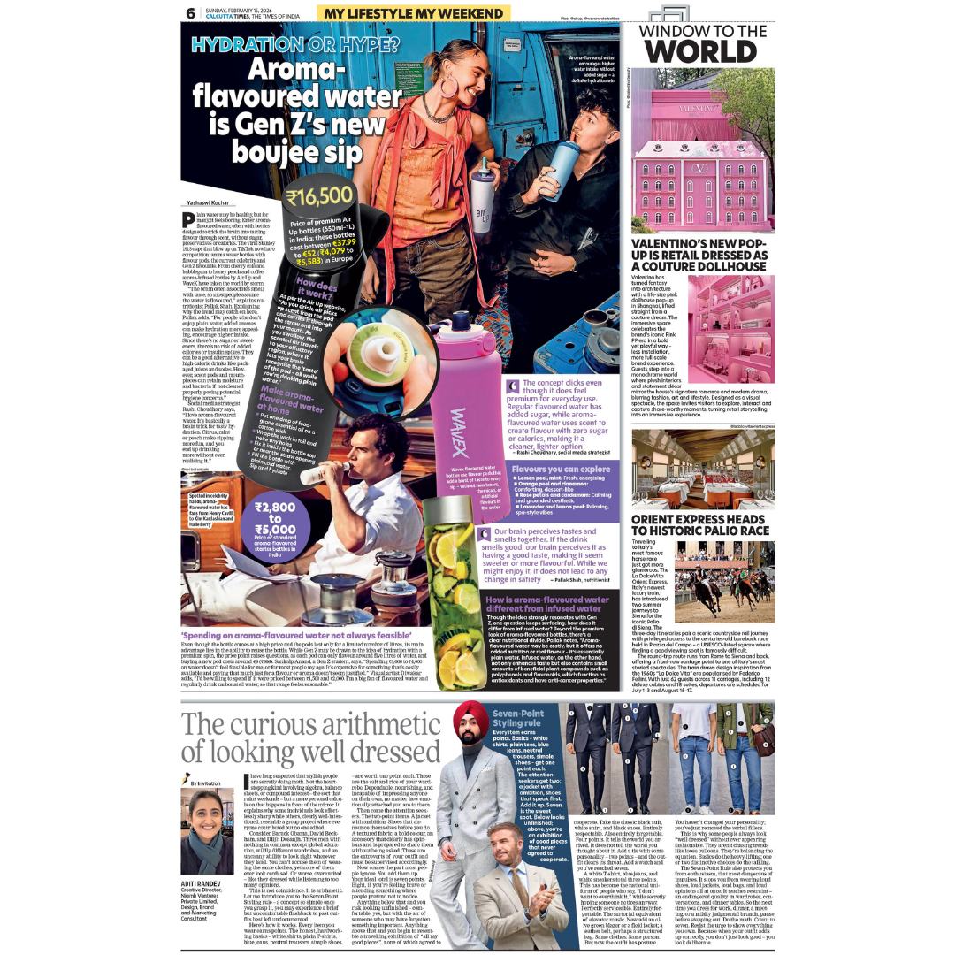 Calcutta_Times's tweet image. Hydration has entered its rebrand era 💧✨

No more bland sips — aroma-infused bottles are turning every gulp into a flavourful experience, minus the calories.

#HydrationTrend #WellnessReimagined #SipSmart #HealthyHabits #LifestyleShift #FlavourWithoutCalories