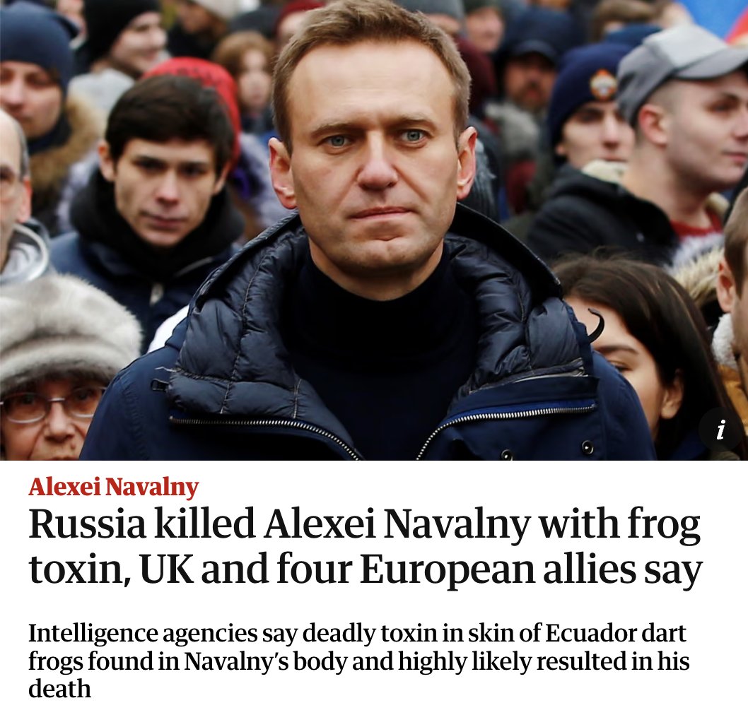 West intel agencies can determine Navalny death (Ecuador dart frog poison) without having access to the body (in Russia), but they just can't seem to figure out who blew up Nord Stream or anything about Epstein.
Conveniently announced at Munich Security Conference.