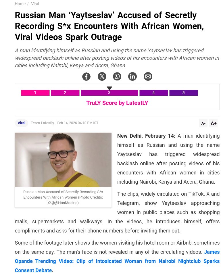 amazingdev02's tweet image. This Russian man "Yaytseslav" is going INSANELY VIRAL

He is going to different countries and filming him picking up woman and recording them fucking on his meta glasses

Literally EVERYBODY is talking about it, even news outlets

x.com/Nairobianvibes…

latestly.com/social-viral/r…