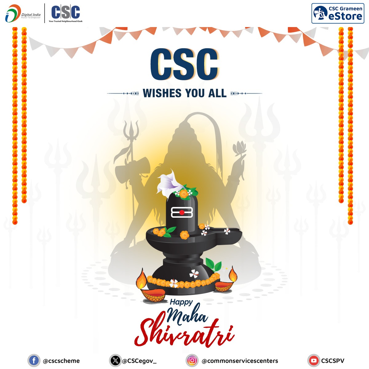 Warm greetings on the auspicious occasion of #Mahashivratri, May you be blessed with everlasting happiness and success in life with the blessings of Lord Shiva.

#CSC SPV wishes you all Happy Maha Shivratri!!

#MahaShivratri_Special #HappyMahaShivratri #LordShiva #Shivratri