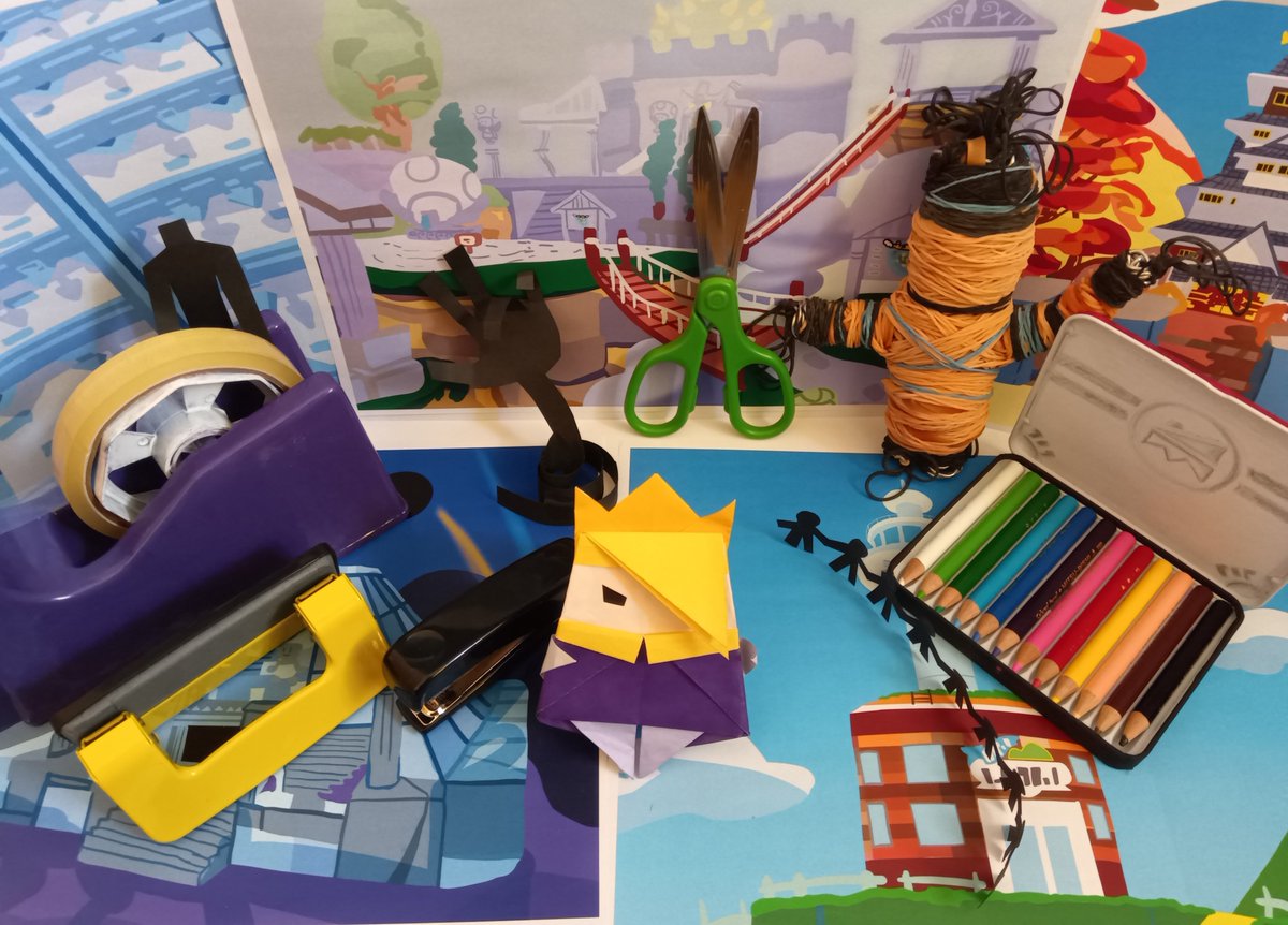 せっかくセロハンテープ塗ったからブンボー軍団にオリーお兄ちゃんを添えて皆で撮った
背景は去年描いたやつを並べたもの