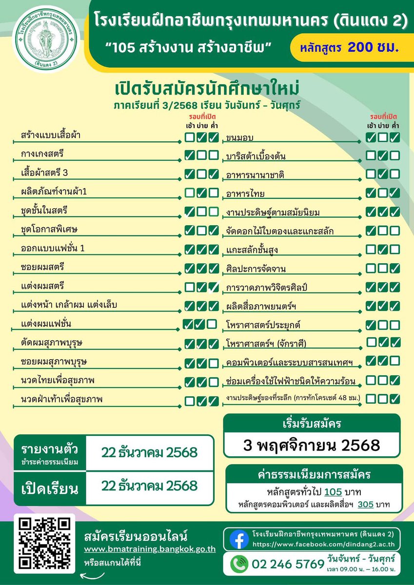 Sim_Cin's tweet photo. แล้วถ้างบน้อยอยู่กรุงเทพแต่มีเวลา ลองไปลงคอร์สของโรงเรียนฝึกอาชีพกรุงเทพดูได้นะ มีทั้งเรียนทำอาหาร ทำขนม เรียนภาษาญี่ปุ่น ภาษาจีน ภาษาอังกฤษ ภาษาเกาหลี เรียนออกแบบเสื้อผ้า ซ่อมแอร์ บริสต้า คือเยอะมากมีหลายศูนย์หลายสาขาทั่วกรุงเทพเลย ค่าเรียนถูกมากแค่ 105-305 บาทเอง https://t.co/oUdVofn7S4