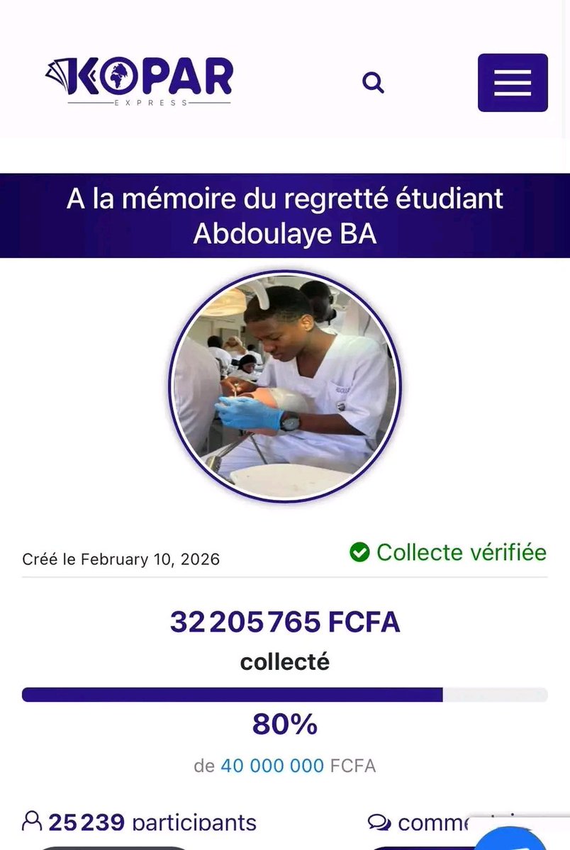 Elhadji_Fode_02's tweet image. Il manque encore quelques contributions pour atteindre les 40 millions de FCFA fixés comme objectif. Nous sommes tout près du but. Chaque don compte réellement et peut faire la différence pour finaliser cette collecte destinée à soutenir sa famille et à honorer sa mémoire.

Ce