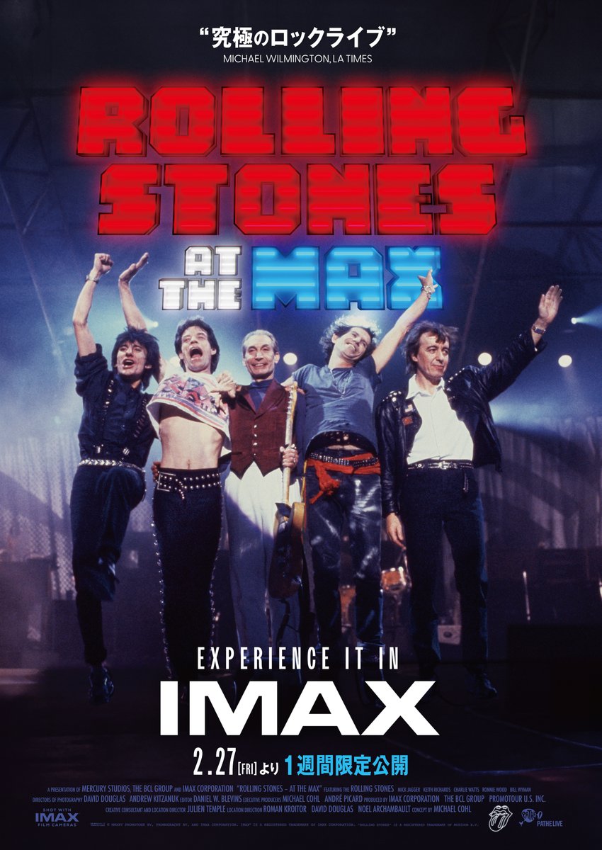 映画『ローリング・ストーンズ・アット・ザ・マックス』2/27公開 
 IMAX®史上初の長編音楽ライブ映画

jimovie.jp/rolling-stones…

ロンドン「ウェンブリー・スタジアム」、トリノ「スタディオ・デッレ・アルピ」、東ベルリン「ヴァイセンゼー自転車競技場」

#TheRollingStones
