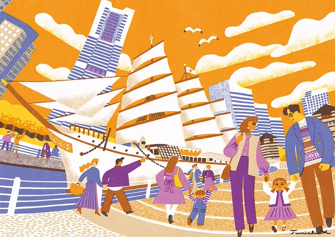 #私はこういう絵を描いています 大好きな地元横浜の風景のイラストです
