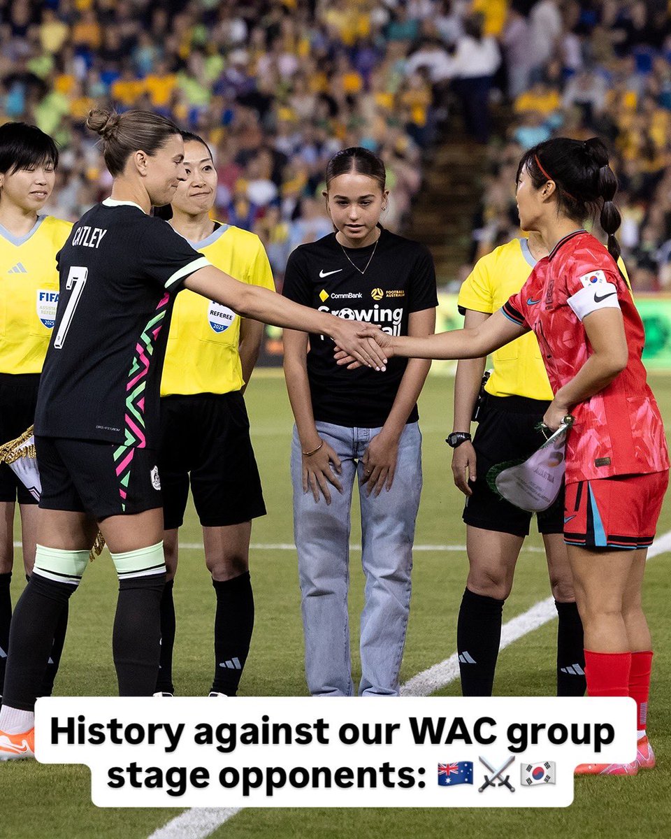 TheMatildas's tweet photo. 📰 History against our #WAC2026 group stage opponents: Korea Republic ⚔️

⏭️ Next Up: We go head-to-head again in our final group stage game of the #AFCWomensAsianCup.

🇦🇺v🇰🇷8.03.26 8pm AEDT - Sydney
🎟️ Tickets: https://t.co/jrlpQFZKjA

#Matildas #DreamFearless https://t.co/MldabeGguH