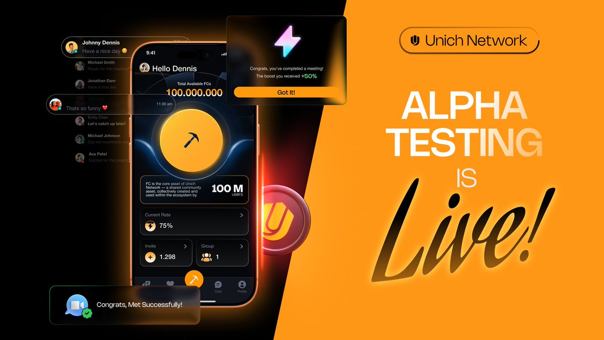 𝐔𝐧𝐢𝐜𝐡 𝐍𝐞𝐭𝐰𝐨𝐫𝐤 𝐀𝐥𝐩𝐡𝐚 𝐑𝐞𝐥𝐞𝐚𝐬𝐞

Before launching the official version, we want to make sure everything works smoothly and delivers the best possible experience.

That’s why we’re opening a 𝟏𝟎-𝐝𝐚𝐲 𝐀𝐥𝐩𝐡𝐚 𝐭𝐞𝐬𝐭𝐢𝐧𝐠 𝐩𝐡𝐚𝐬𝐞 for the Unich Network