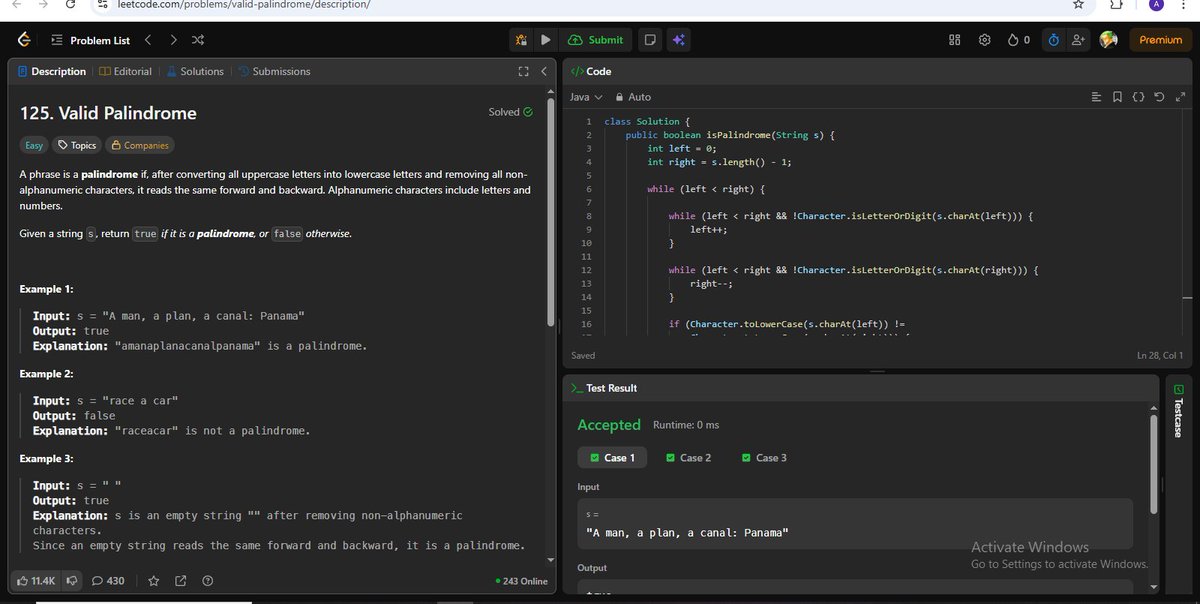 AmjadKhan9756's tweet photo. Day 29/365:- Doing #DSA on #LeetCode
Today solve one problem
Problem :125. Valid Palindrome
#DSA #NexJS #FullStackDeveloper https://t.co/9zxnUgJgaV