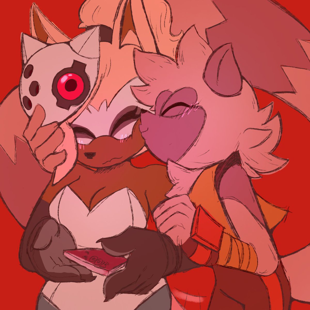 SLICED_ONNION's tweet photo. The book whisp is holding is 100 things tangle loves about whisper. Also her tail is a heart but you can't really see that. 
Anyway HAPPY VALENTINE'S DAYY<333 #Whispangle #WhisperTheWolf #tanglethelemur #SonicTheHedgehog https://t.co/IPk9gMnMl9