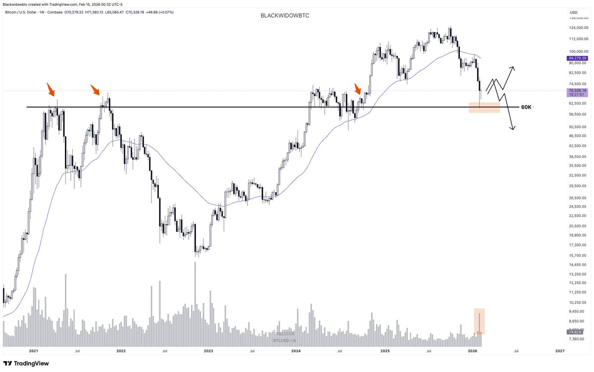 No wonder we had such high capitulation volume at the 60K area! 

This area is confluent with 2 major areas:

1. The previous cycle top and 2. the mid cycle correction before our bull market impulse

We haven't seen this kind of volume since 2024 lol

So the big question is..