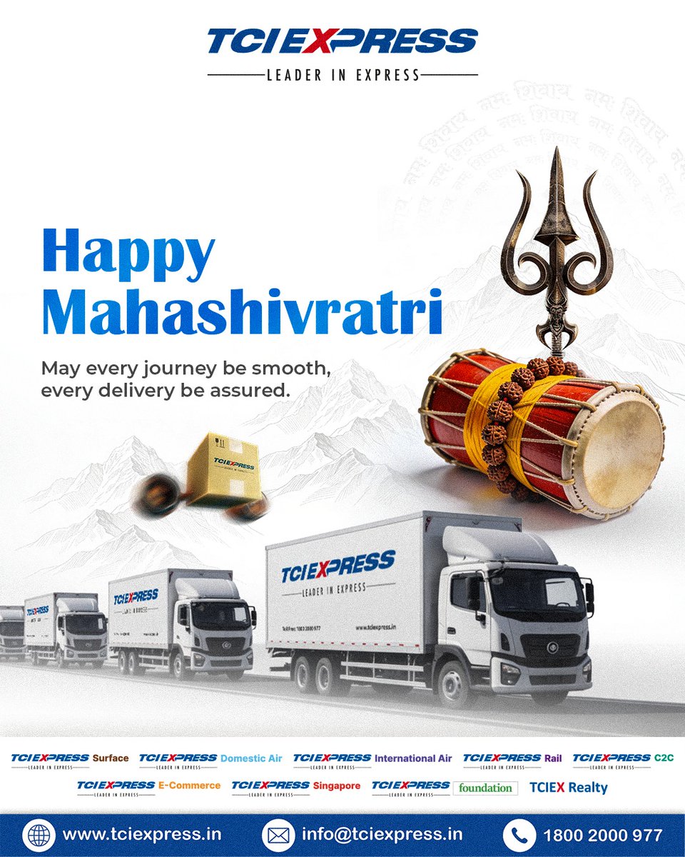 TCIExpressLtd's tweet image. Wishing our partners, customers and teams a meaningful Mahashivratri. We continue to focus on building reliable logistics networks that keep businesses moving with confidence.

#TCIExpress #Mahashivratri #ExpressLogistics #ExpressDelivery #LeaderInExpress
