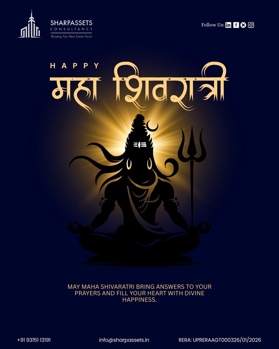 sharpassetsin's tweet photo. Wishing you a blessed and Happy Maha Shivaratri! ✨🔱

Warm wishes from Team SharpAssets!
🏡 https://t.co/VZ6dxlgkFm
📞 +91 93151 13191

#MahaShivratri #LordShiva #HarHarMahadev #SharpAssets #NoidaRealEstate #Prosperity #Blessings #RealEstateConsultancy https://t.co/8Bho8iZXVW