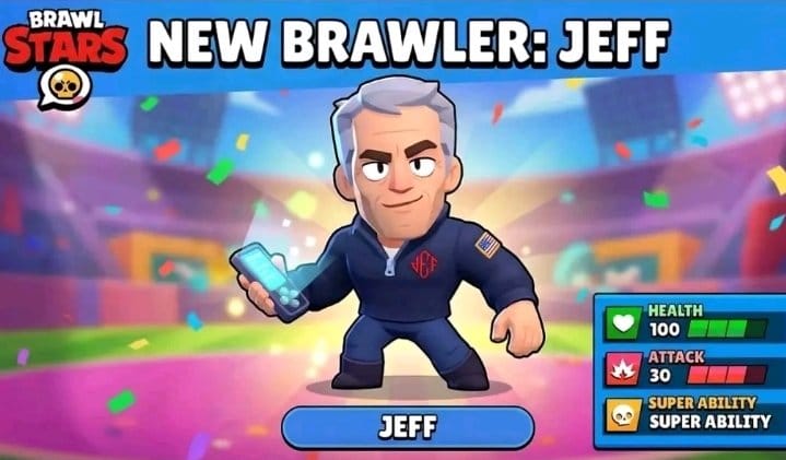 They leaked the 100th brawler in the valantines day video. Confirmed Jeff, the ultra legendary brawler with 2 modes. Only 1 can go on water.