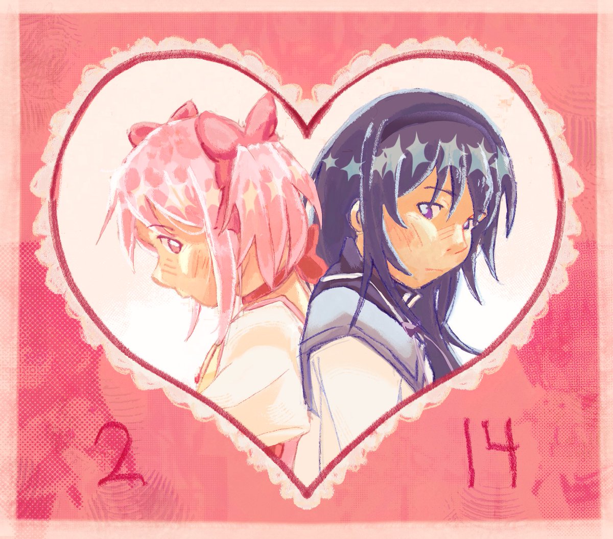pixeledpancake's tweet image. valentines more like madohomu times #pmmm