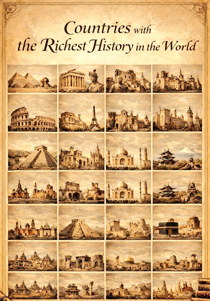 Stat_Cult's tweet photo. 📜 Countries with the richest history 🗿

1. 🇪🇬 Egypt
2. 🇬🇷 Greece
3. 🇮🇹 Italy
4. 🇫🇷 France
5. 🇬🇧 United Kingdom
6. 🇨🇳 China
7. 🇪🇸 Spain
8. 🇹🇷 Turkey
9. 🇮🇳 India
10. 🇯🇵 Japan  
11. 🇷🇺 Russia
12. 🇩🇪 Germany
13. 🇲🇽 Mexico
14. 🇵🇹 Portugal
15. 🇸🇦 Saudi Arabia
16. 🇮🇷 Iran
17. 🇮🇶 Iraq
18. 🇪🇹 Ethiopia
19. 🇮🇱 Israel
20. 🇵🇪 Peru
21. 🇮🇩 Indonesia
22. 🇻🇳 Vietnam
23. 🇦🇲 Armenia
24. 🇬🇪 Georgia
25. 🇹🇭 Thailand

Sources: U.S. News & World Report, UNESCO.