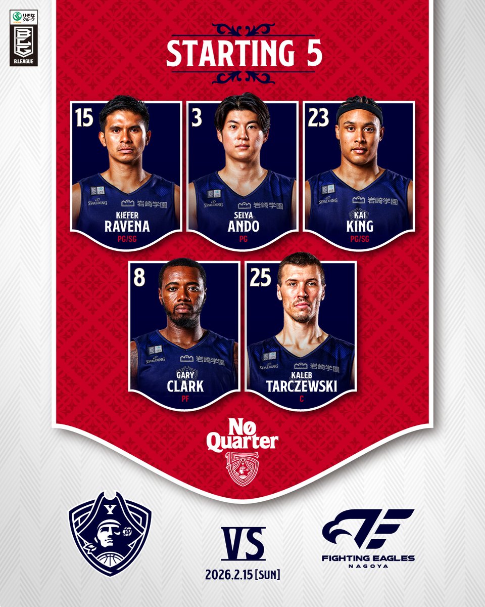 b_corsairs's tweet photo. 🏴‍☠️STARTING 5🏴‍☠️
vsファイティングイーグルス名古屋 GAME2

3 安藤誓哉
8 ゲイリー・クラーク
15 キーファー・ラベナ
23 キング開
25 ケーレブ・ターズースキー

▼バスケットLIVE
https://t.co/NiVgGP9ya2

#ビーコル #NoQuarter #りそなグループ #Bリーグ https://t.co/qepdAOpnSL