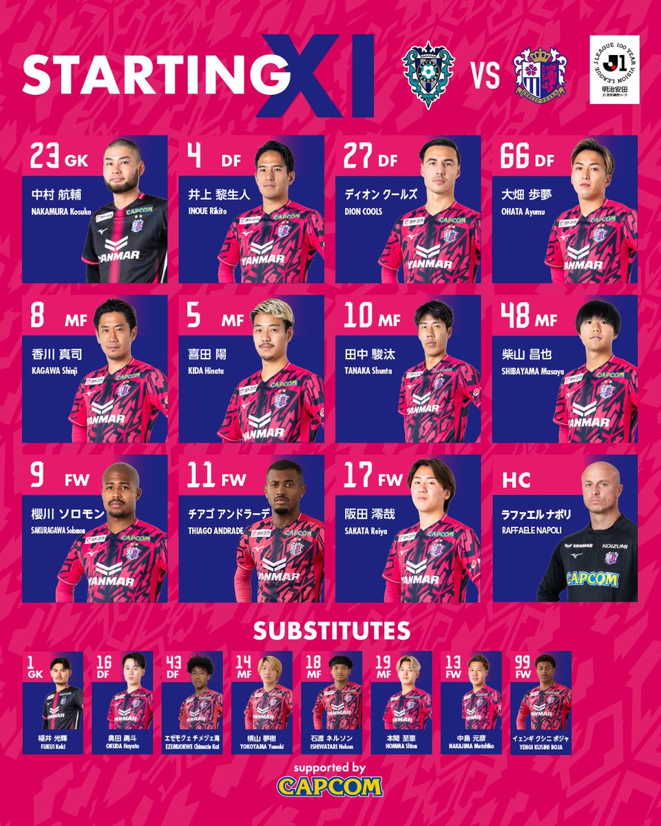 メンバー変更について 畠中槙之輔選手に代わり、香川真司選手がスター