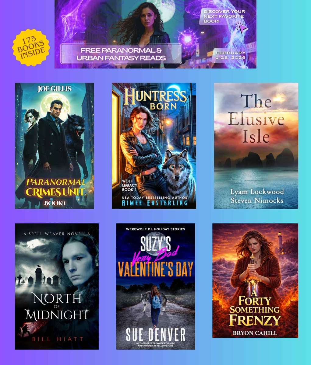 AuthorNimocks's tweet image. 🪄 175 FREE books filled with magic, mystery &amp;amp; supernatural trouble!
Shifters. Sorcerers. Psychic crimes. Paranormal romance.
If you love urban fantasy or paranormal suspense, this is your world.

🔥 Feb 1–28, 2026

#UrbanFantasy
🌙 books.bookfunnel.com/free-paranorma…