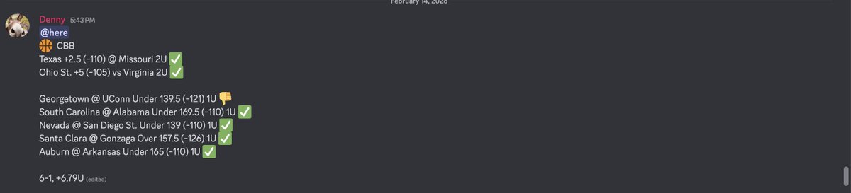 Popped off today in the Discord.
 6-1 and a top play winner (Texas+2.5) for +6.79U