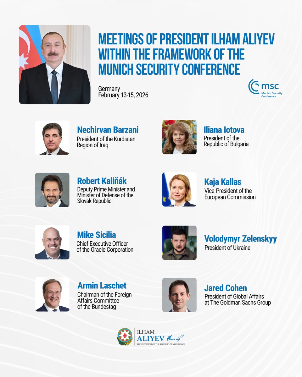 Meetings of President Ilham Aliyev within the framework of the Munich Security Conference

Germany 
February 13-15, 2026