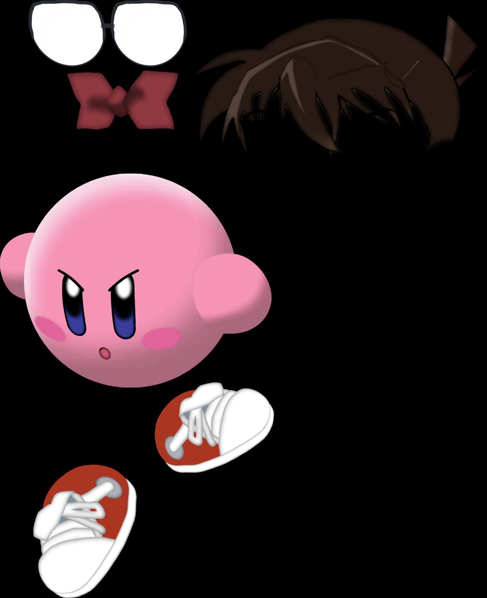 【アートカラーモーション発動】
コナン✕カービィ
カービィが江戸川コナンをコピーして変身したオリジナル姿。キック力増強シューズであらゆる物を蹴飛ばし、蝶ネクタイ型変声機で声を変えて周囲を翻弄させる。コナンと一緒にスケボーに乗ってる時は、錯覚に過ぎない。