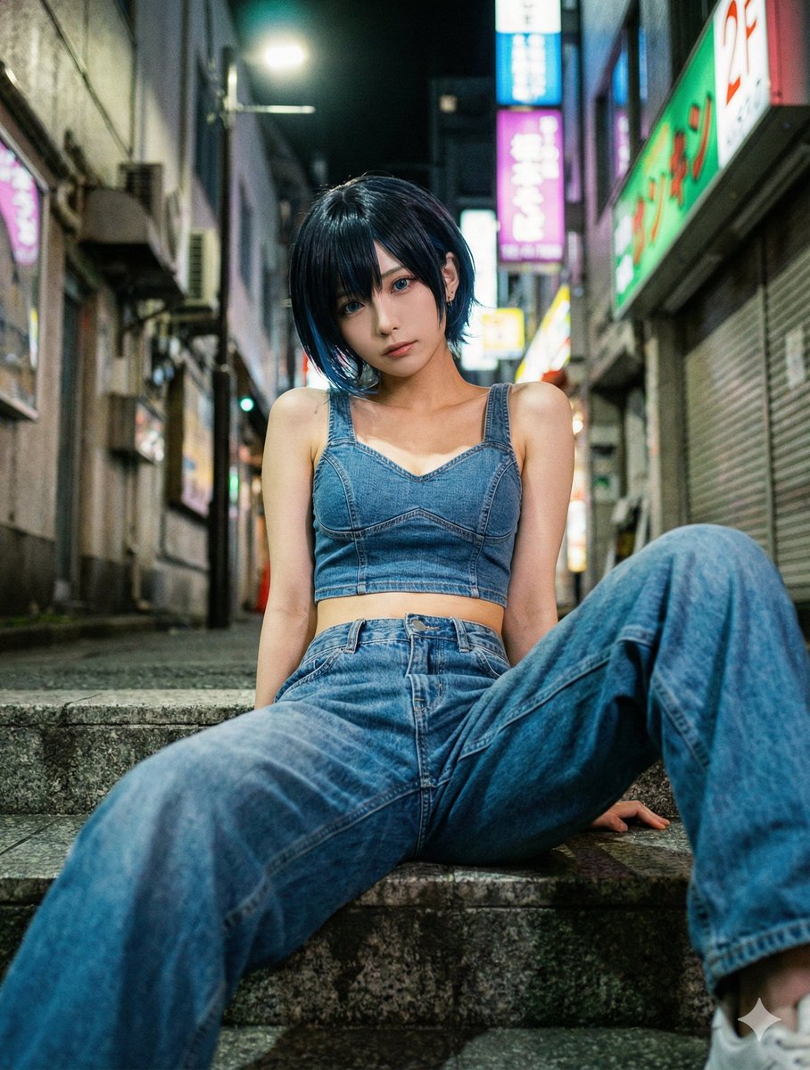 ねえ、ここ座って？
隣、空いてるよ。

#AI美女 #AIグラビア #デニムコーデ