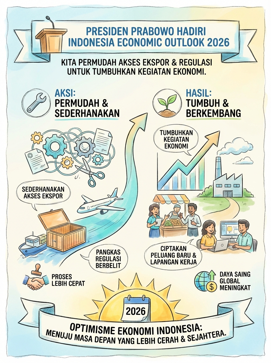 Ekonomi siap lepas landas. 🚀
Di Indonesia Economic Outlook 2026, Presiden <a href="/prabowo/">Prabowo Subianto</a>  laporkan efisiensi Rp300 triliun, pangkas belanja tak produktif, dan perkuat antikorupsi.

Tata kelola bersih, fiskal kuat, Indonesia naik kelas!