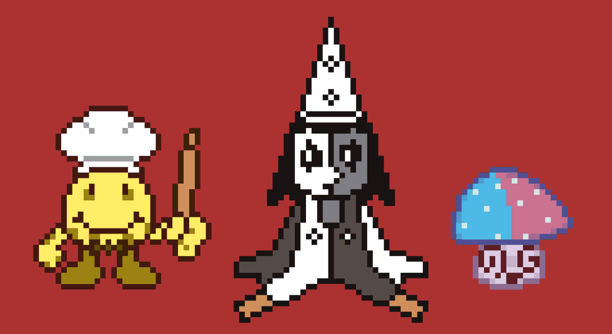 Lancer and Ramb roles, filled by Crisp (<a href="/DaGameboyDude/">GameboyBean</a>'s) and this other gal whose name i neglected to find out (<a href="/halloishe/">Malicia</a>'s)

and also Newtbert in their hypnoshroom form cuz at the time i only knew about their hypnoshroom form (<a href="/NewtNights/">Newt .ᐟ</a>)