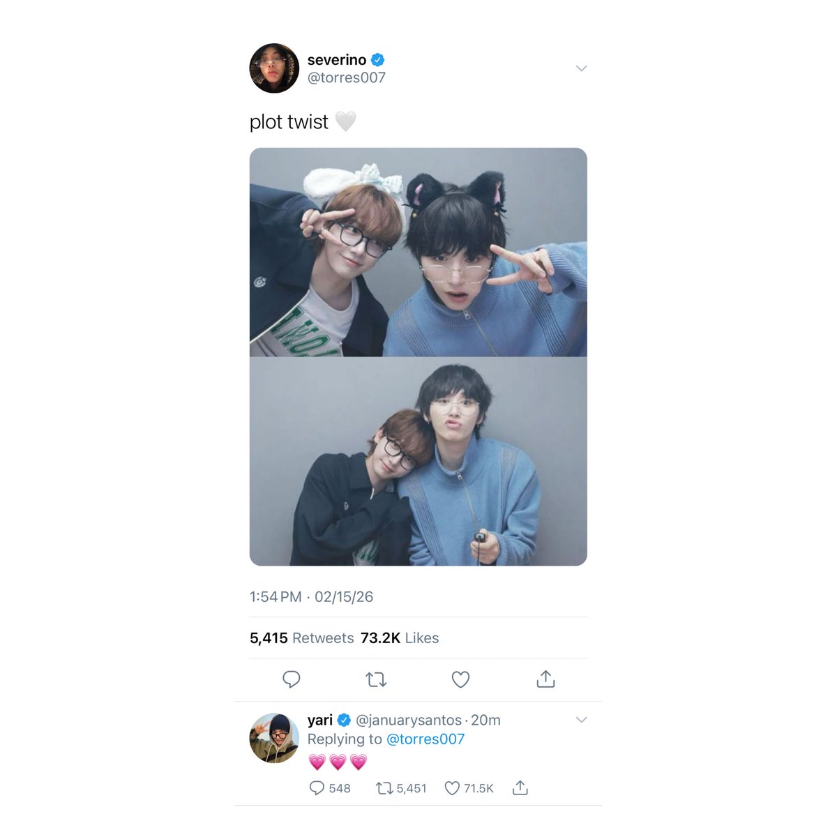 scribbnd's tweet image. happy valentines, it’s a prank! (lang ba?) 💘
— a #taesjae / #myungtae mini filo au 

happy hearts day from dhie and dhie! hanggang tv5 at abs lang ba aabot ang pagiging cloutchaser nina seven (ts) at yari (jh), o baka puso na ang susunod…?