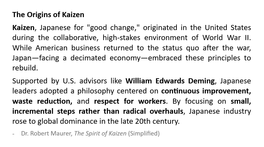 How Kaizen, the practice of small, continuous improvement, allowed Japanese industry to bypass radical overhauls and achieve post-WWII global dominance.