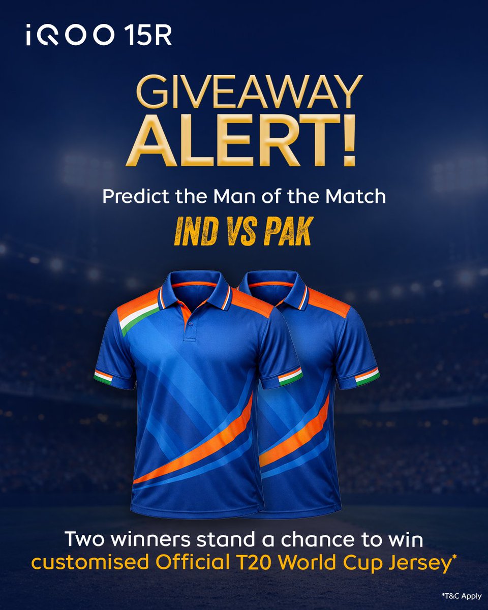 Want to win an official customised T20 World Cup jersey? 

Comment the correct answer with #iQOO15R.

Follow <a href="/nipunmarya/">Nipun Marya</a>.
Tag 5 friends.