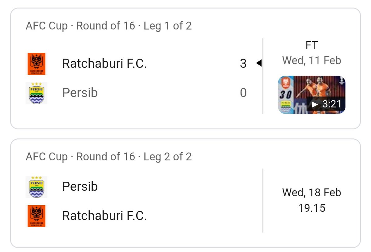 Keuntungan yang bisa dimanfaatkan oleh Persib Bandung.

Untuk pertandingan Leg II babak 16 besar AFC Champions League Two, Ratchaburi hanya punya waktu istirahat sekitar 4 hari. Karena mereka baru memainkan pertandingan Liga melawan Prachuap kemarin.

Sedangkan Persib Bandung,