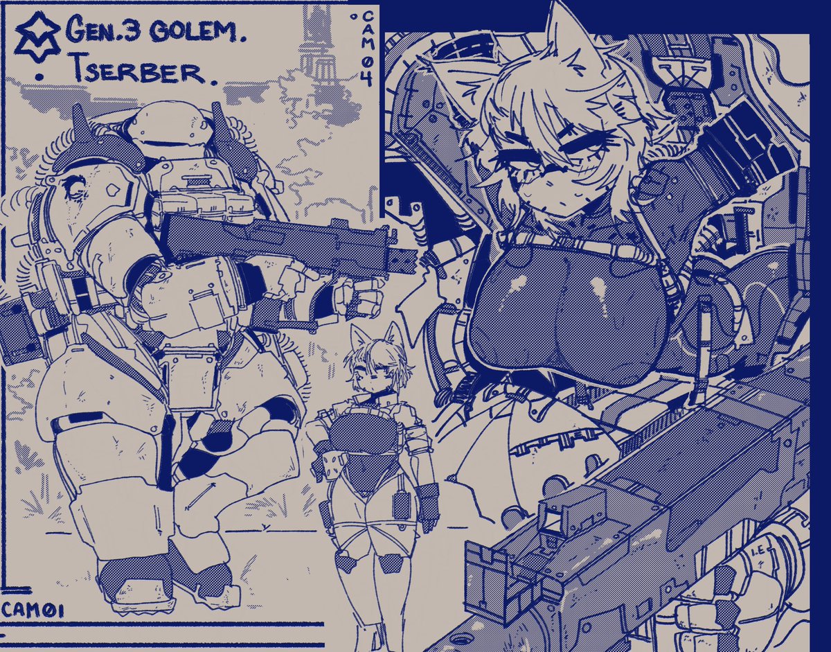 Its a “Golem” Heavy Infantry Powered Suit; specifically a generation 3 Tserber model produced by Malyshev in 2048. The generation 3 uses breakthroughs in neural link technology to directly plug in the pilot rather than have them use a conventional control mechanism(art <a href="/GRUTTS_/">GRUTTS</a> )