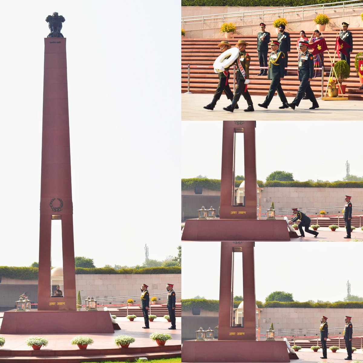 salute2soldier's tweet photo. On the occasion of 116th Raising Day of #CorpsofSignals, Lt Gen Vivek Dogra, SM, SO-in-C &amp; Col Comdt, paid homage to #Bravehearts at #AmarJawanJyoti on behalf of entire personnel from the Corps in a solemn wreath laying ceremony at #NationalWarMemorial. https://t.co/G1tSWsDmqG