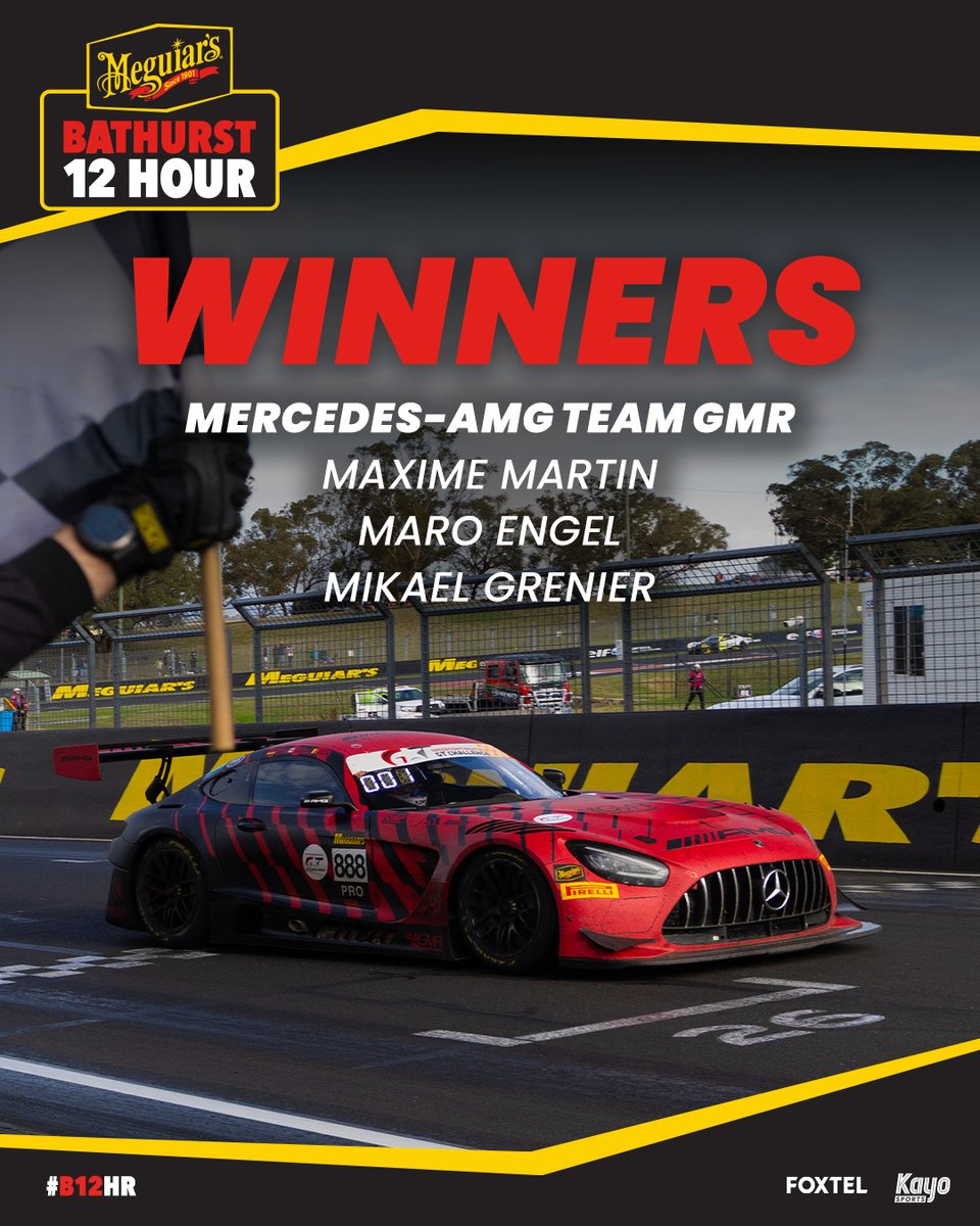Bathurst12hour's tweet image. FROM 29TH TO 1ST 🏆

Mercedes-AMG Team GMR are the 2026 Meguiar's Bathurst 12 Hour winners!

#B12Hr