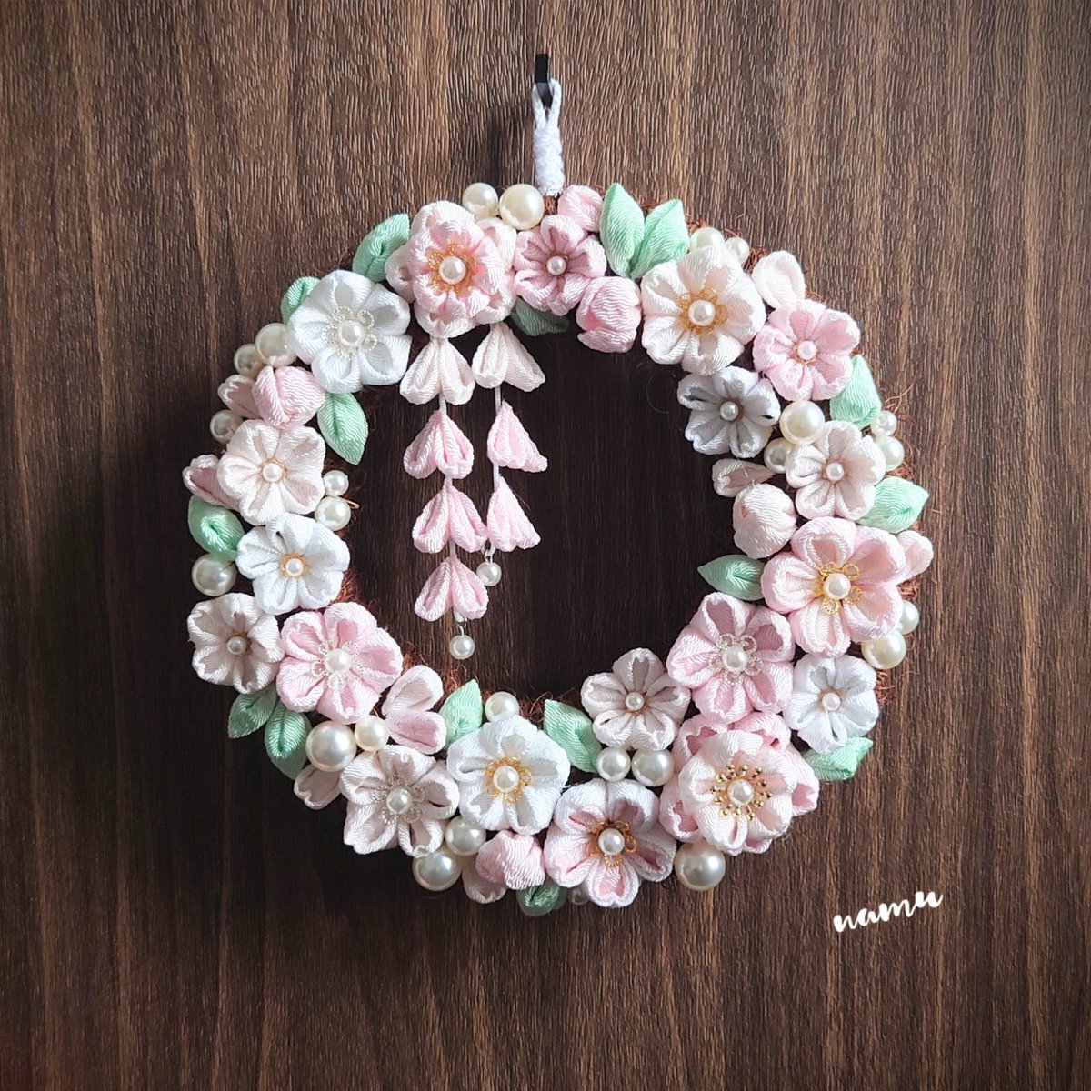 つまみ細工　桜のリース