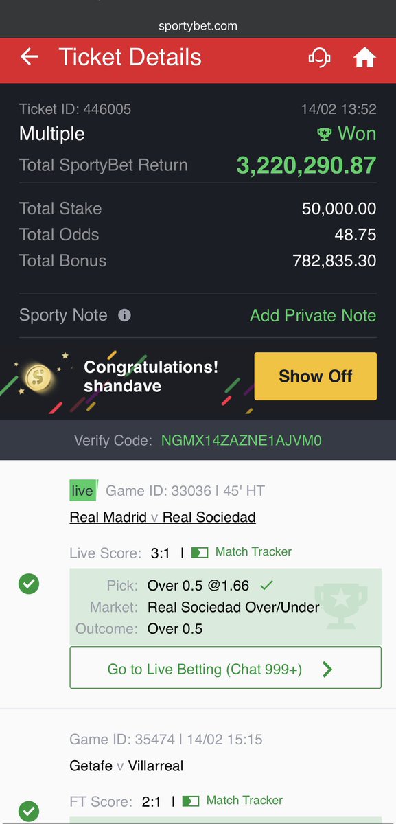 Boooom 😎💥💥💥💥💥💥💥💥 GOD IS THE GREATEST

 just won  Another 3.2  Million on sporty bet 😭😭😭😭😭

3/2M✅🥇 

Drop account for breakfast
Crediting the first 250  Repost and Likes
Make sure you follow me