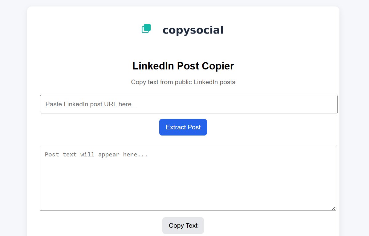 mkoneth's tweet image. LinkedIn doesn’t allow copying post text on mobile.
That’s annoying.

So I built CopySocial 👇

Paste a LinkedIn post link → copy text instantly.

Free.
No login.
No extensions.

🔗 copysocial.co

#buildinpublic #creatortools #linkedin #indiehackers #saas