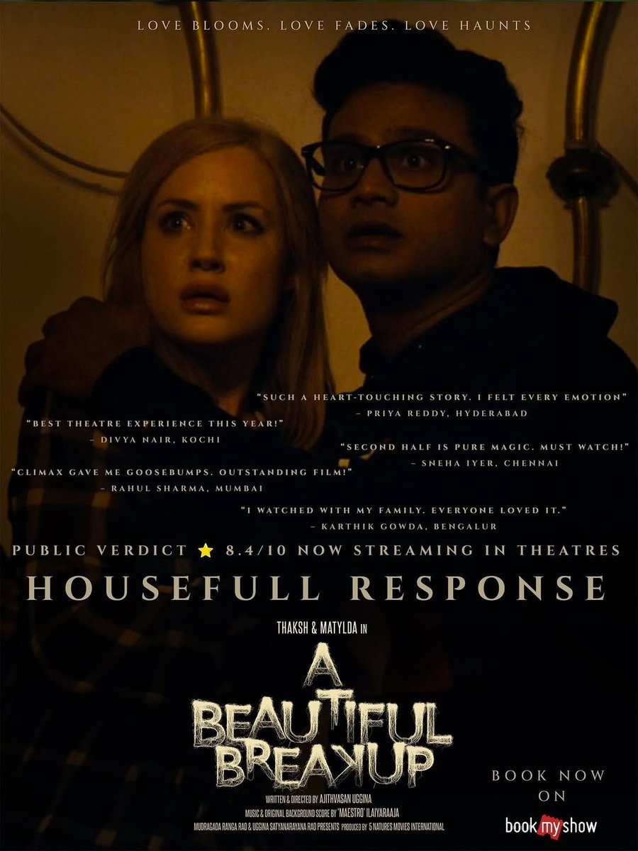 53_gvn's tweet photo. 🎵 #Ilayaraja ’s symphonic brilliance shines in #ABeautifulBreakup! English paranormal thriller by #AjithvasanUggina, starring #Thakish & #MatyldaBajer – massive worldwide buzz!
Now in theatres near you.💥💥
#ABeautifulBreakupMovie https://t.co/DFGcb6ZNvF