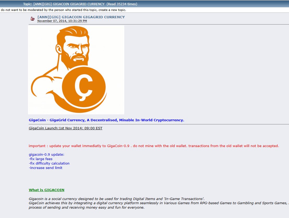 We all Are Sending Coin named GIGAMAXXING ALPHAMAXXING So i FOund The FIrst GIGACOIN maden in 2013!

This is Litrally the Next Runner of this market! This giga Coin was Posted on Bitcointalk in 2013! This Even is The First GIGA Currency! 

We Should all be Sending This One Runner