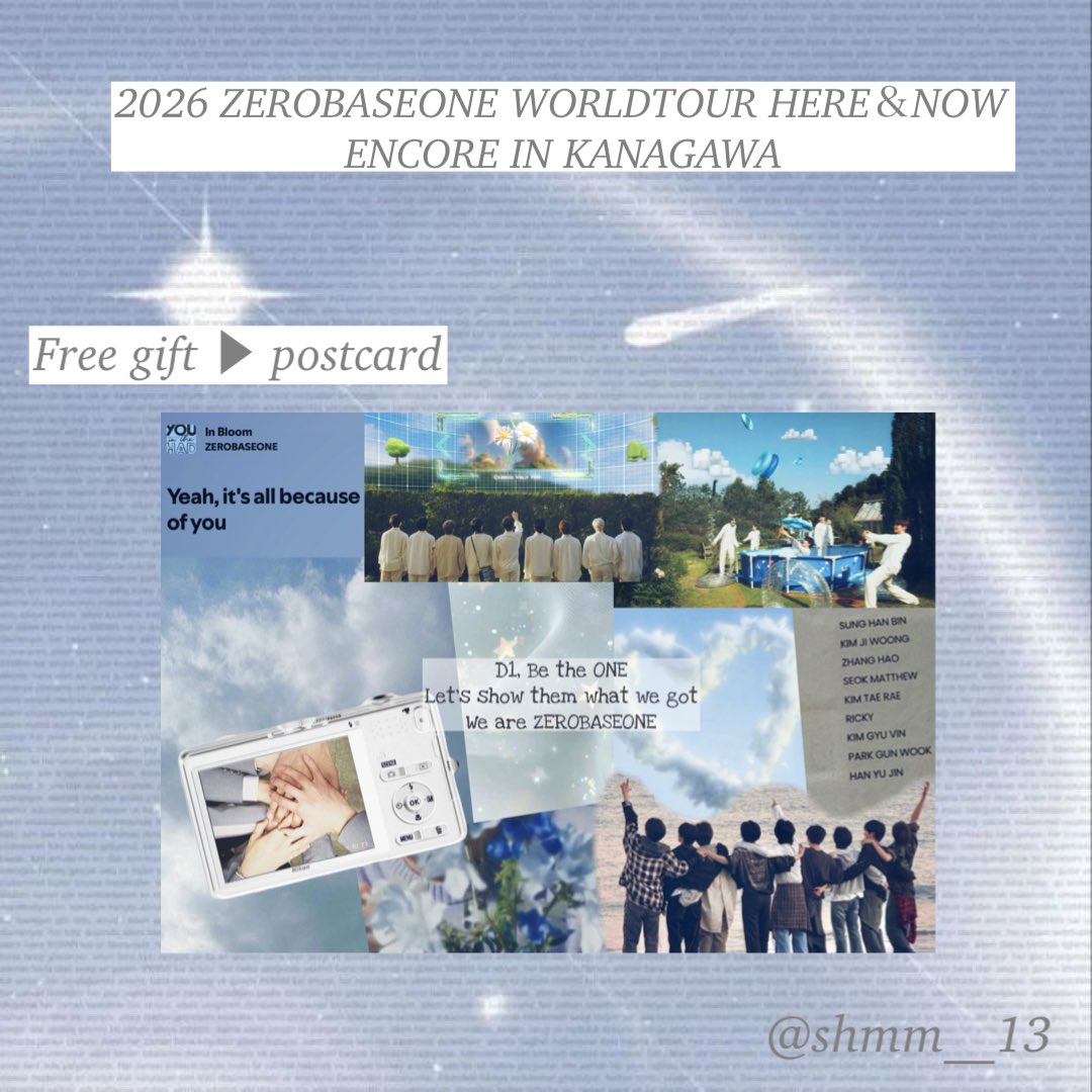 𝟤𝟢𝟤𝟨 𝙕𝙀𝙍𝙊𝘽𝘼𝙎𝙀𝙊𝙉𝙀 𝙒𝙊𝙍𝙇𝘿𝙏𝙊𝙐𝙍 
𝙀𝙉𝘾𝙊𝙍𝙀 𝙄𝙉 𝙆𝘼𝙉𝘼𝙂𝘼𝙒𝘼

Free gift (無料配布)≫ポストカード

2/18-19 両日会場で配布予定です🌠
詳細リプで繋いでお知らせします-`📢⋆

♡,RTのご協力お願いします🫧

#ZEROBASEONE #ZB1
#2026TOURHEREANDNOWENCORE
