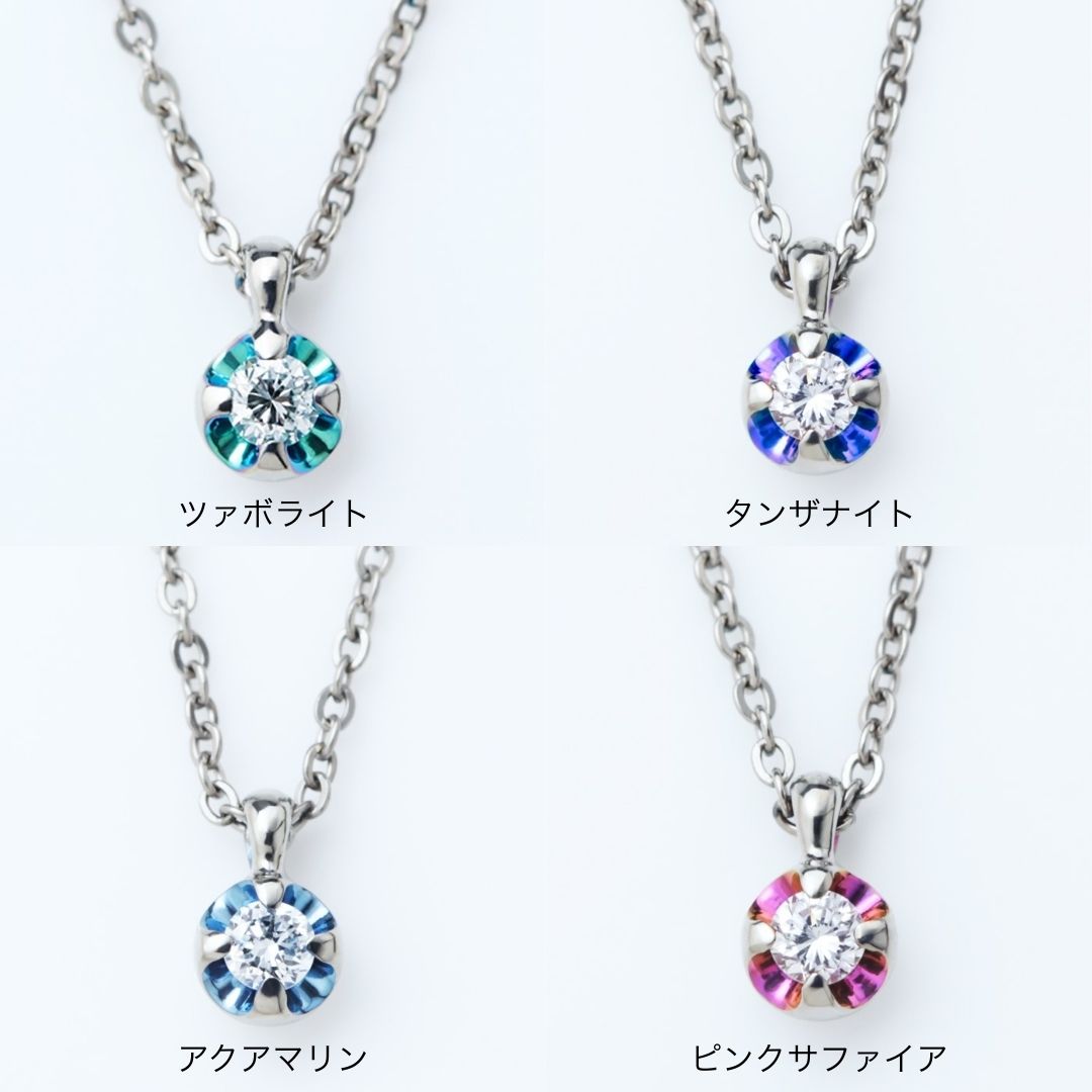 カラーが選べる一粒ダイヤのネックレス🌿 金属アレルギーの方でも安